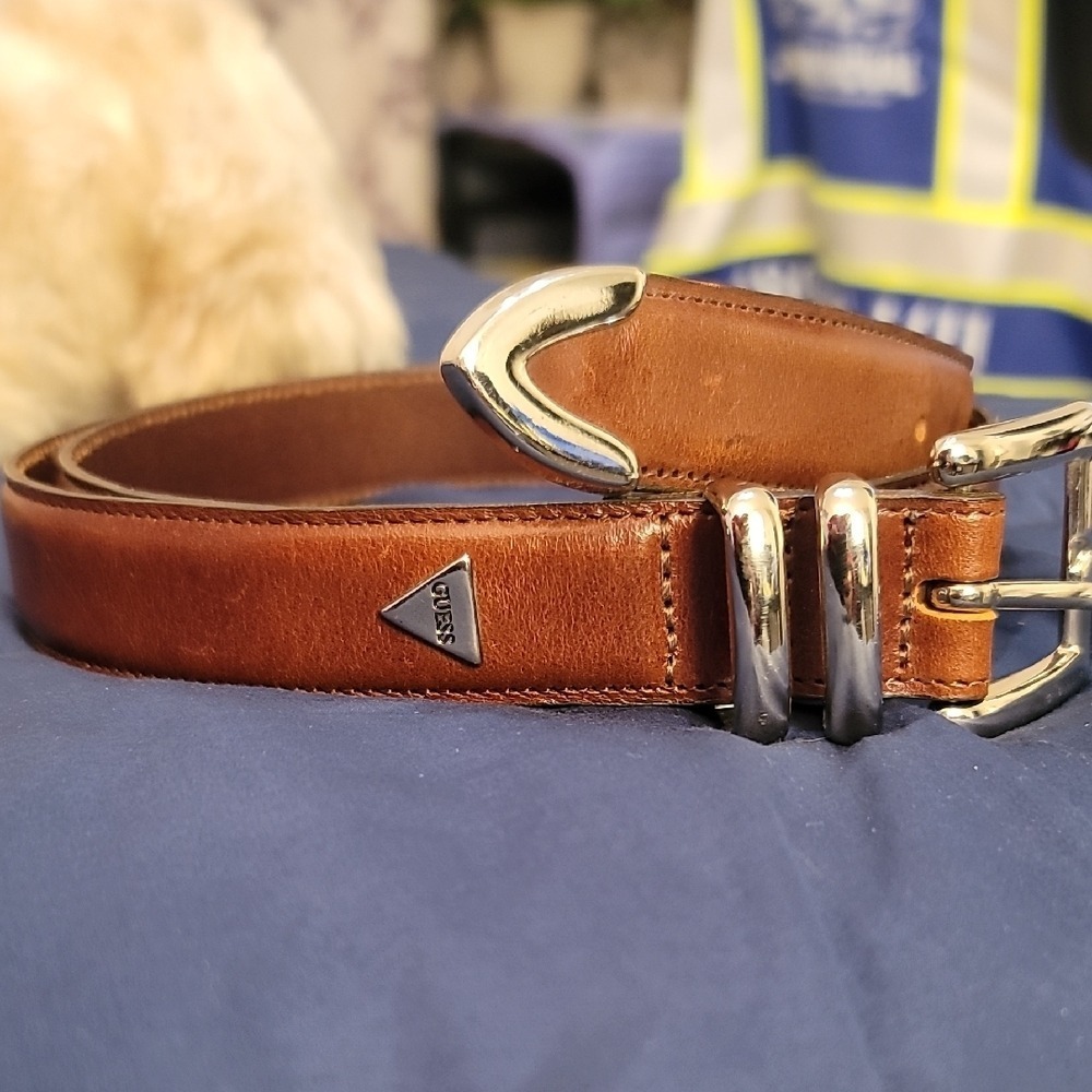Guess Tan Leather Belt with Silver Buckle